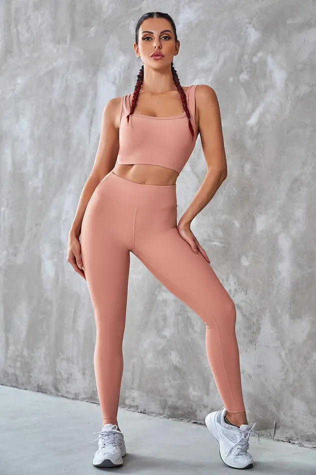 Women Matching Sets Cupshe Nova Uneck High Waist Matching Set Pink