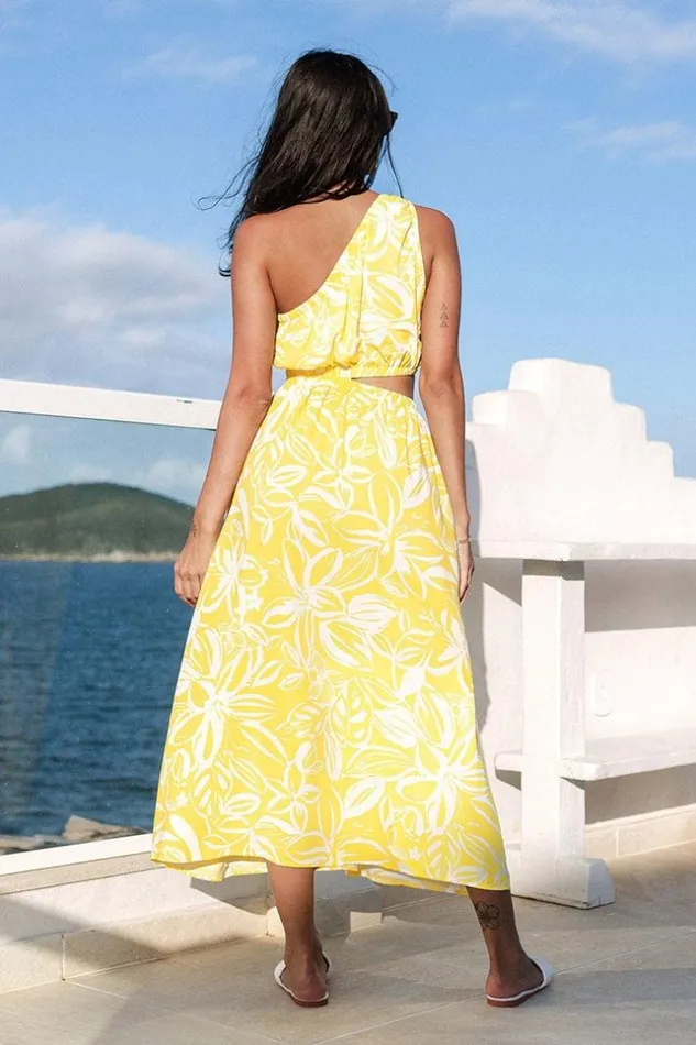 Women Maxi Dresses Cupshe Ashly Floral One Shoulder Cutout Dress Yellow