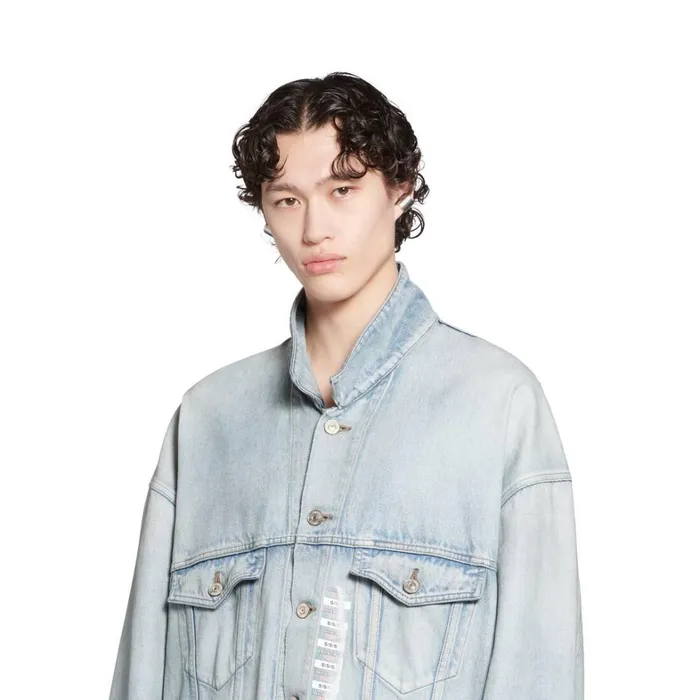 WomenMen Coats and Jackets Balenciaga Denim Size Sticker Jacket In Blue
