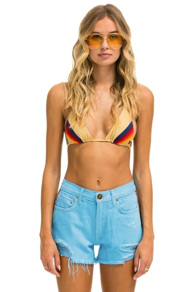 WomenMen Denim Aviator Nation Bolt Stripe Boyfriend Cutoff Jean Shorts 8211 Sky