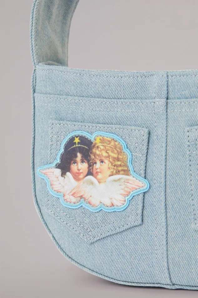 WomenMen Fiorucci Bags Angels Patch Denim Shoulder Bag Light Vintage WomenMen Fiorucci Bags Angels Patch Denim Shoulder Bag Light Vintage