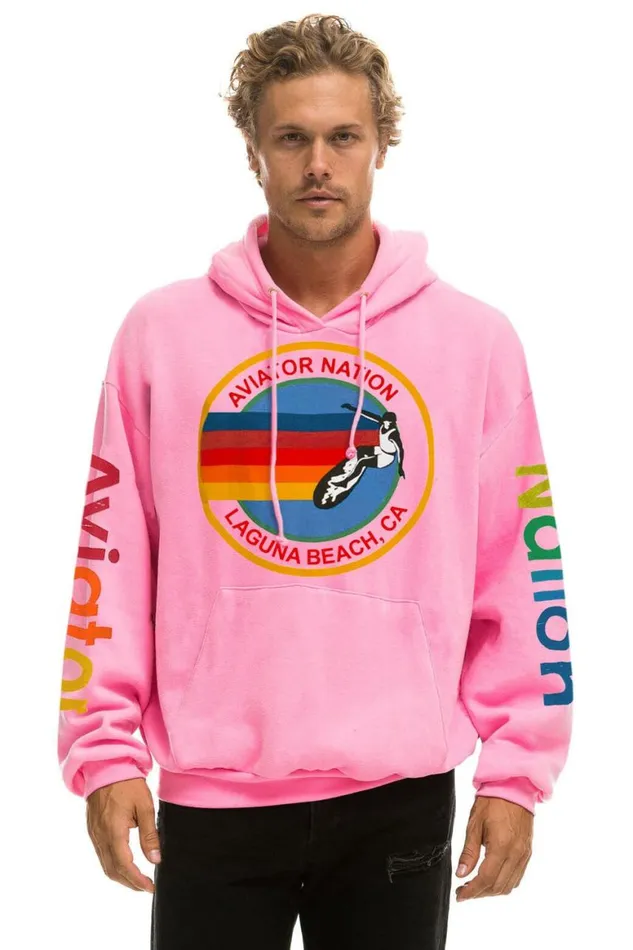 WomenMen Hoodies Aviator Nation Laguna Beach Relaxed Pullover Hoodie 8211 Neon Pink