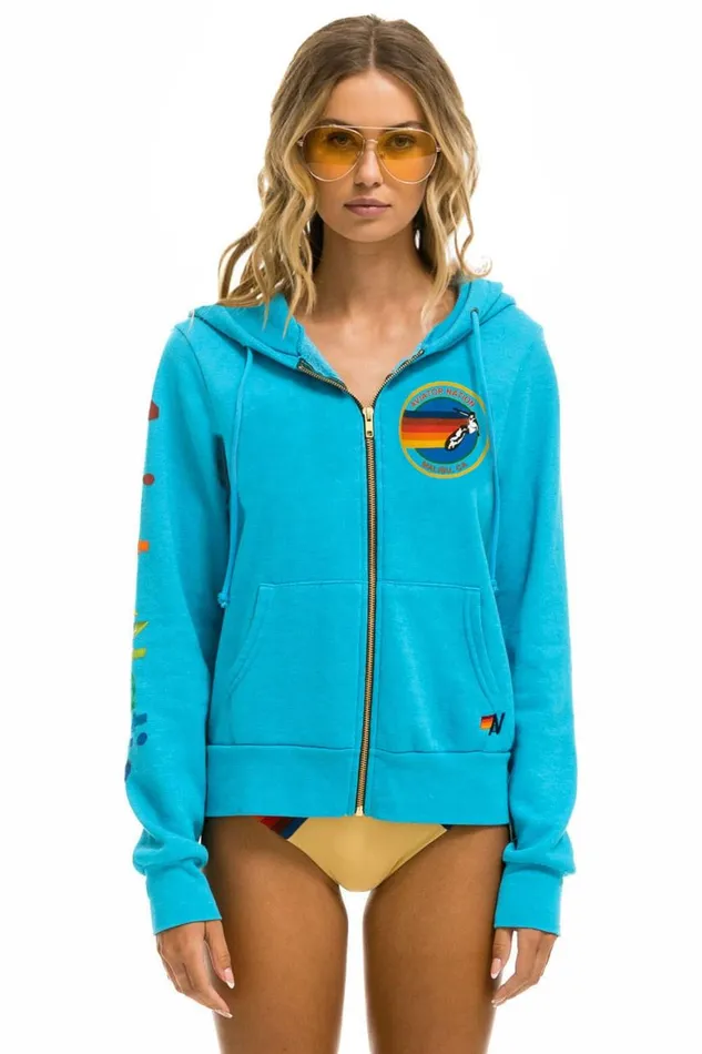WomenMen Hoodies Aviator Nation Malibu Zip Hoodie 8211 Neon Blue