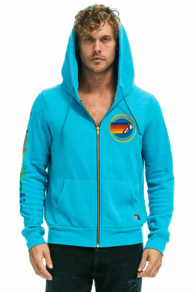 WomenMen Hoodies Aviator Nation Malibu Zip Hoodie 8211 Neon Blue