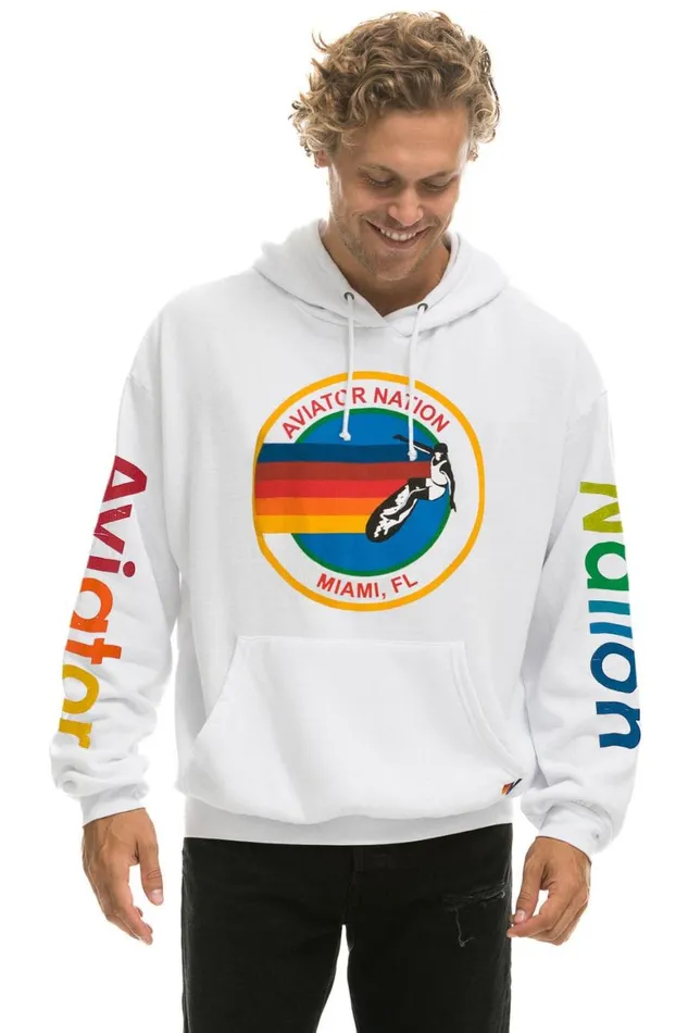 WomenMen Hoodies Aviator Nation Miami Relaxed Pullover Hoodie 8211 White
