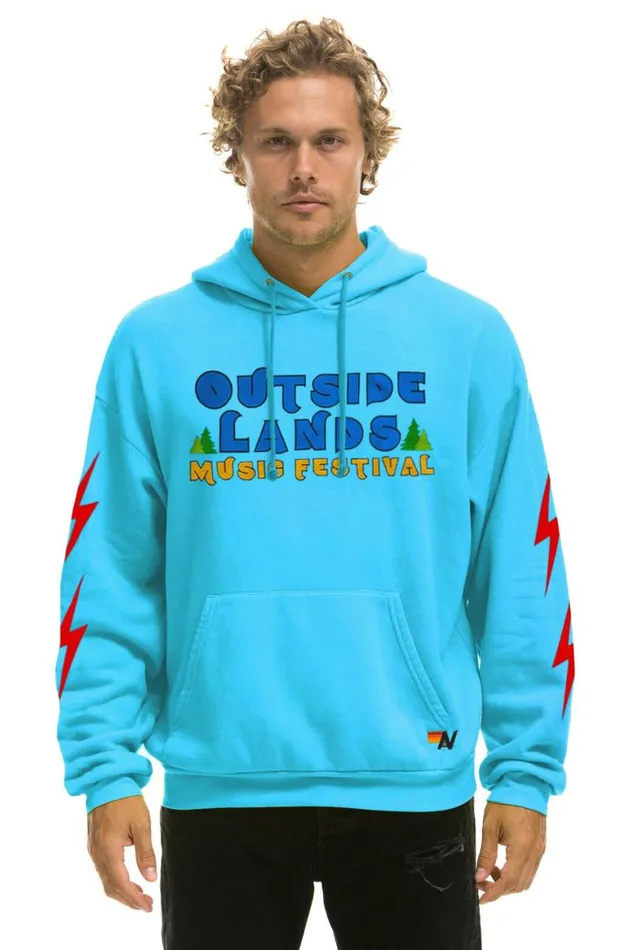 WomenMen Hoodies Aviator Nation Outside Lands 2024 Relaxed Pullover Hoodie 8211 Neon Blue