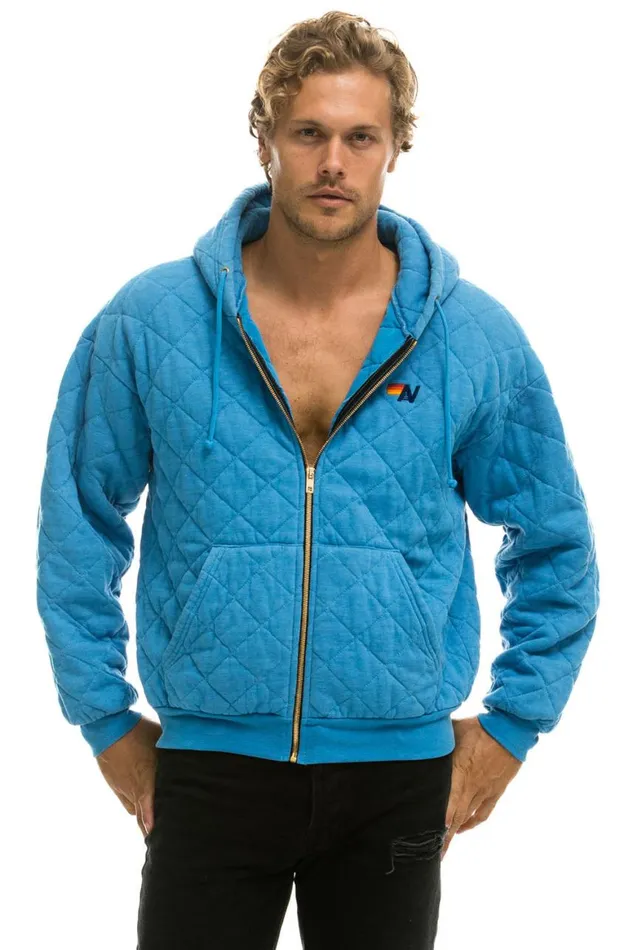 WomenMen Hoodies Aviator Nation Quilted Zip Hoodie Relaxed 8211 Ocean