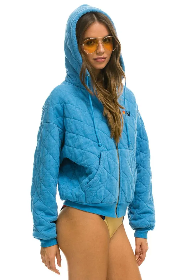 WomenMen Hoodies Aviator Nation Quilted Zip Hoodie Relaxed 8211 Ocean