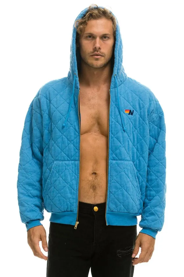 WomenMen Hoodies Aviator Nation Quilted Zip Hoodie Relaxed 8211 Ocean