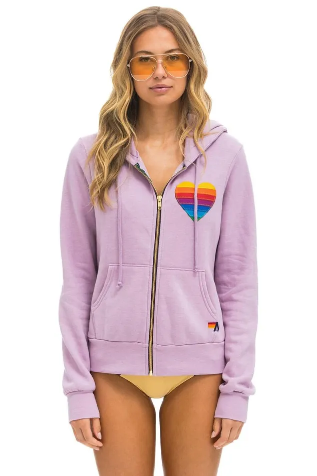 WomenMen Hoodies Aviator Nation Rainbow Heart Stitch Zip Hoodie 8211 Mauve