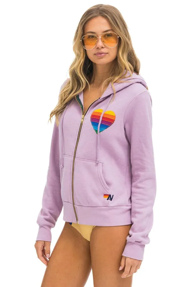 WomenMen Hoodies Aviator Nation Rainbow Heart Stitch Zip Hoodie 8211 Mauve