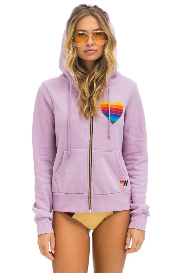 WomenMen Hoodies Aviator Nation Rainbow Heart Stitch Zip Hoodie 8211 Mauve