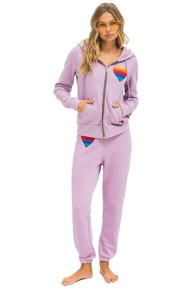 WomenMen Hoodies Aviator Nation Rainbow Heart Stitch Zip Hoodie 8211 Mauve