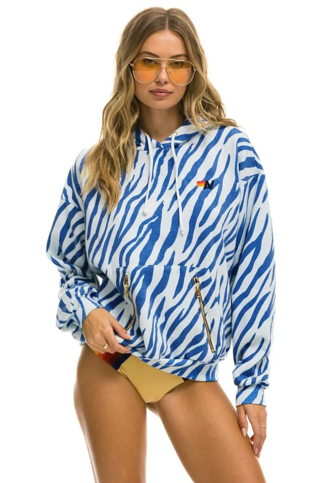 WomenMen Hoodies Aviator Nation Tiger Relaxed Pullover Hoodie With Zipper Pockets 8211 Blue Tiger WomenMen Hoodies Aviator Nation Tiger Relaxed Pullover Hoodie With Zipper Pockets 8211 Blue Tiger