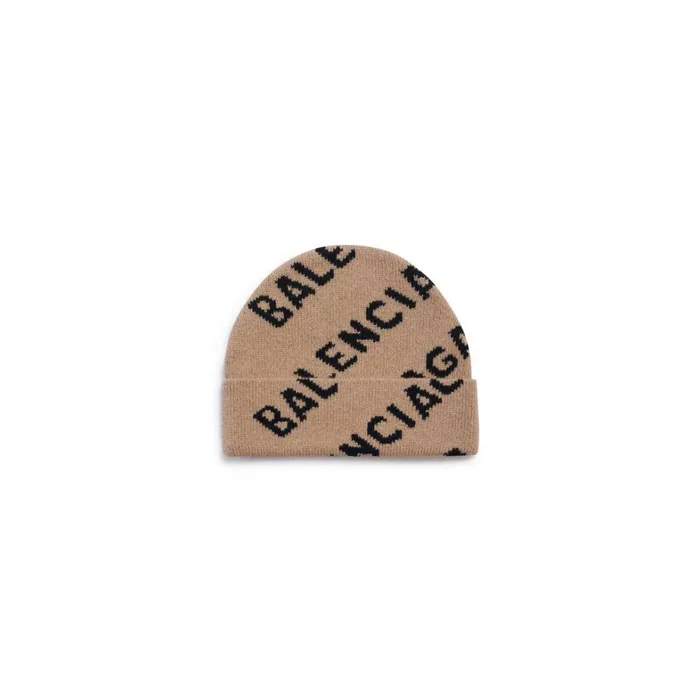 WomenMen Scarves and Caps Balenciaga Allover Logo Beanie In Beige
