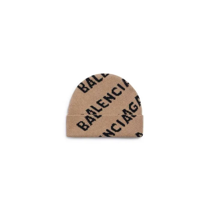 WomenMen Scarves and Caps Balenciaga Allover Logo Beanie In Beige