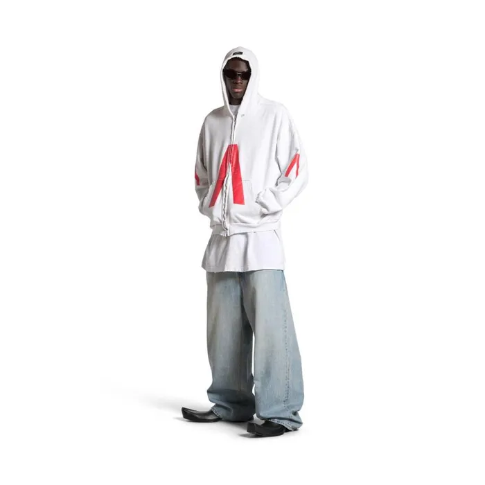 WomenMen Sweatshirts and Hoodies Balenciaga Balenciaga Music Archive Series Connected Zipup Hoodie Medium Fit In Light Greyred WomenMen Sweatshirts and Hoodies Balenciaga Balenciaga Music Archive Series Connected Zipup Hoodie Medium Fit In Light Greyred