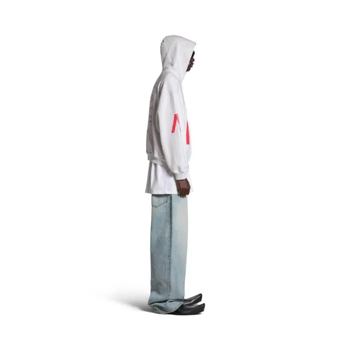 WomenMen Sweatshirts and Hoodies Balenciaga Balenciaga Music Archive Series Connected Zipup Hoodie Medium Fit In Light Greyred