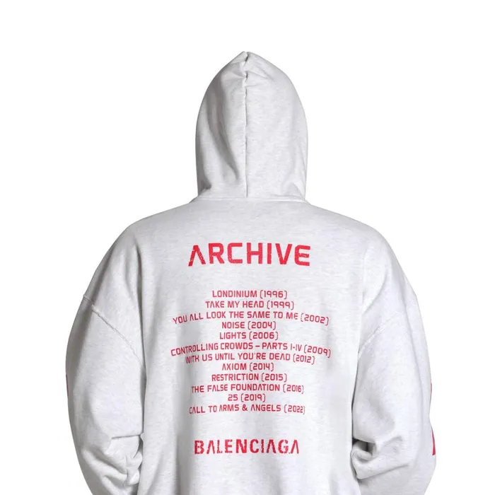 WomenMen Sweatshirts and Hoodies Balenciaga Balenciaga Music Archive Series Connected Zipup Hoodie Medium Fit In Light Greyred
