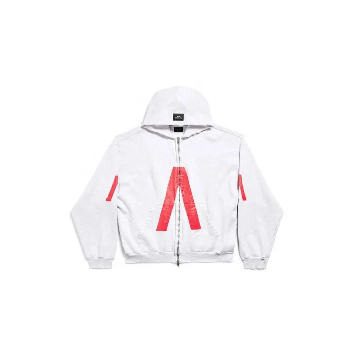 WomenMen Sweatshirts and Hoodies Balenciaga Balenciaga Music Archive Series Connected Zipup Hoodie Medium Fit In Light Greyred