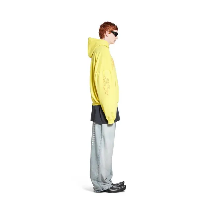 WomenMen Sweatshirts and Hoodies Balenciaga Darkwave Round Hoodie Oversized In Yellowred