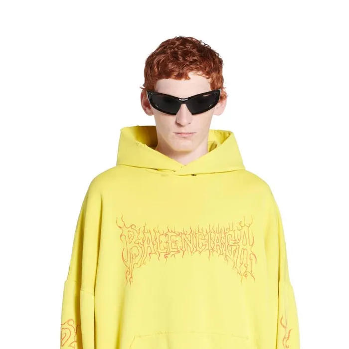 WomenMen Sweatshirts and Hoodies Balenciaga Darkwave Round Hoodie Oversized In Yellowred