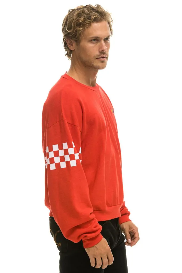 WomenMen Sweatshirts Aviator Nation Check 2 Sleeve Relaxed Crew Sweatshirt 8211 Red White