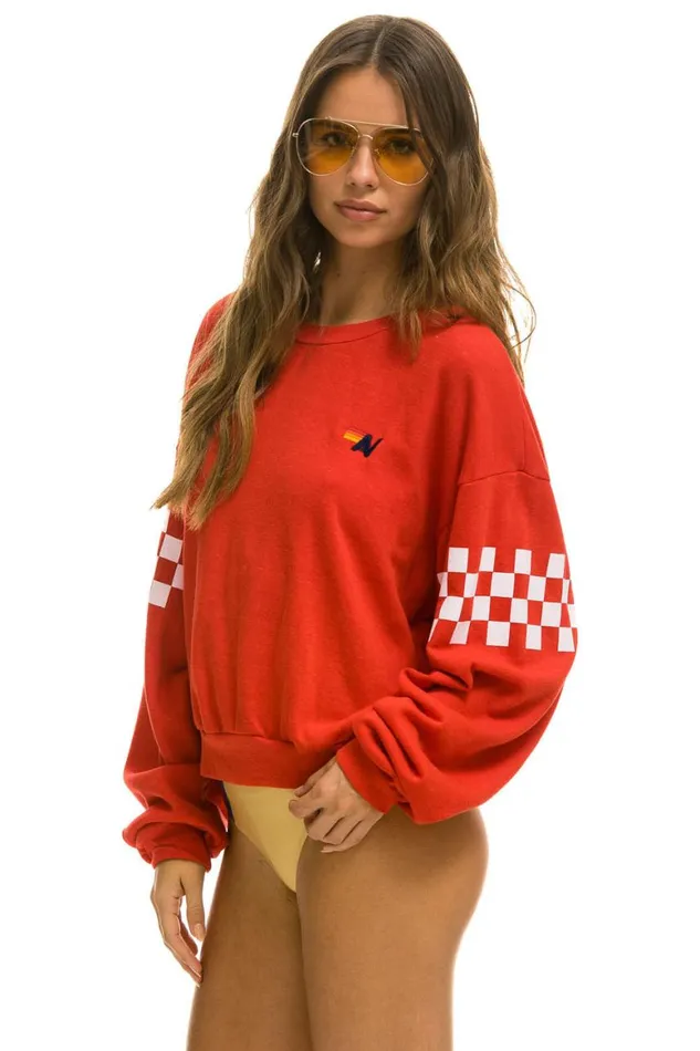 WomenMen Sweatshirts Aviator Nation Check 2 Sleeve Relaxed Crew Sweatshirt 8211 Red White