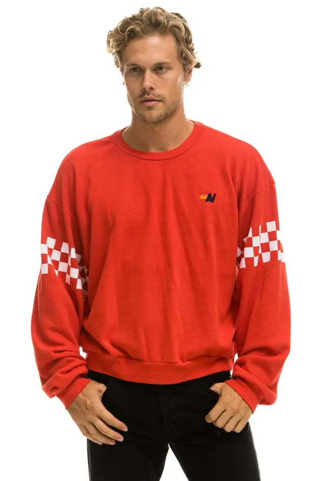 WomenMen Sweatshirts Aviator Nation Check 2 Sleeve Relaxed Crew Sweatshirt 8211 Red White