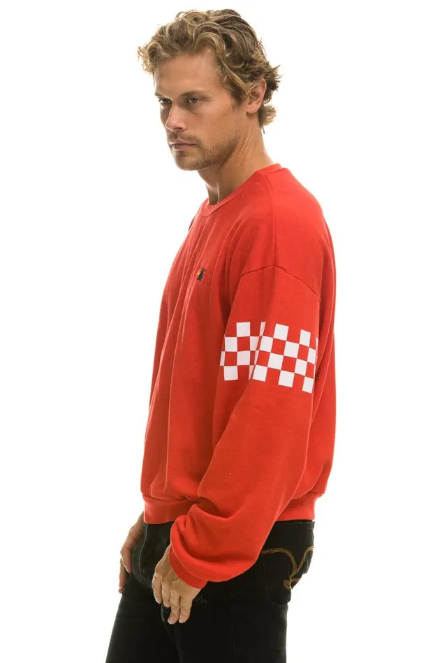 WomenMen Sweatshirts Aviator Nation Check 2 Sleeve Relaxed Crew Sweatshirt 8211 Red White