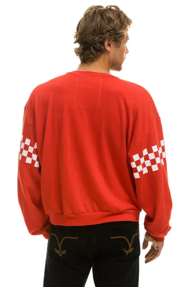 WomenMen Sweatshirts Aviator Nation Check 2 Sleeve Relaxed Crew Sweatshirt 8211 Red White