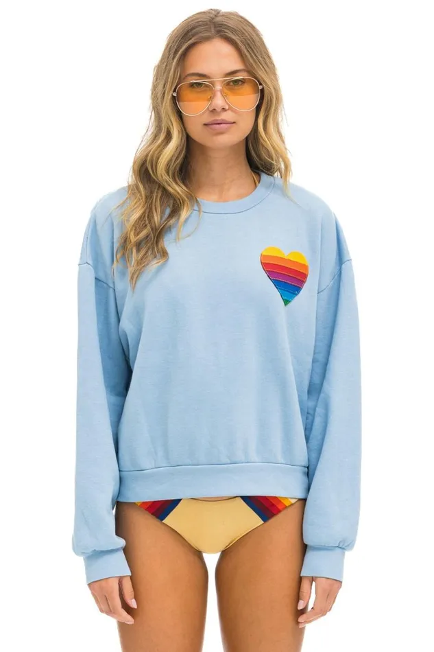 WomenMen Sweatshirts Aviator Nation Rainbow Heart Stitch Relaxed Crew Sweatshirt 8211 Ice WomenMen Sweatshirts Aviator Nation Rainbow Heart Stitch Relaxed Crew Sweatshirt 8211 Ice