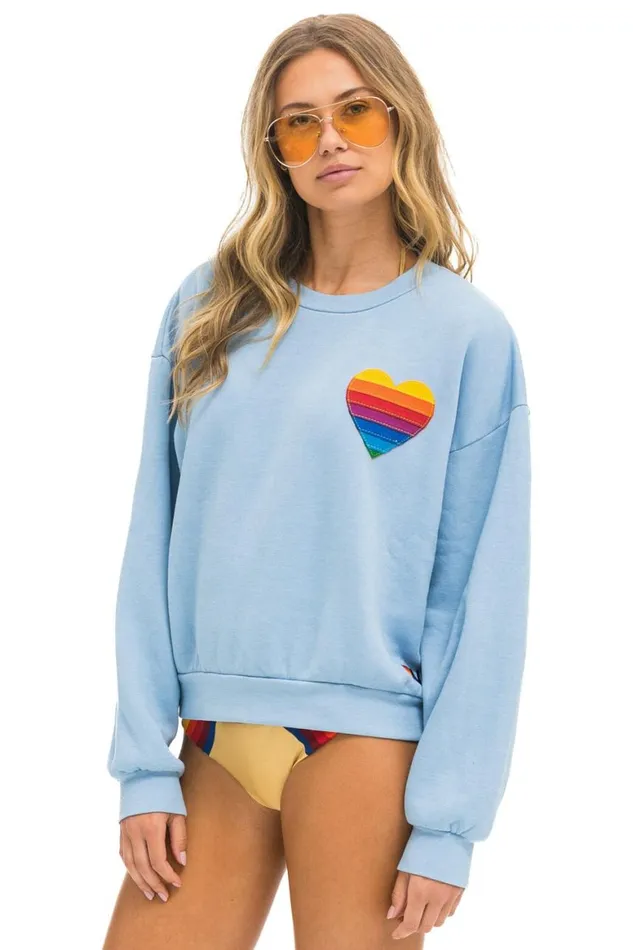 WomenMen Sweatshirts Aviator Nation Rainbow Heart Stitch Relaxed Crew Sweatshirt 8211 Ice