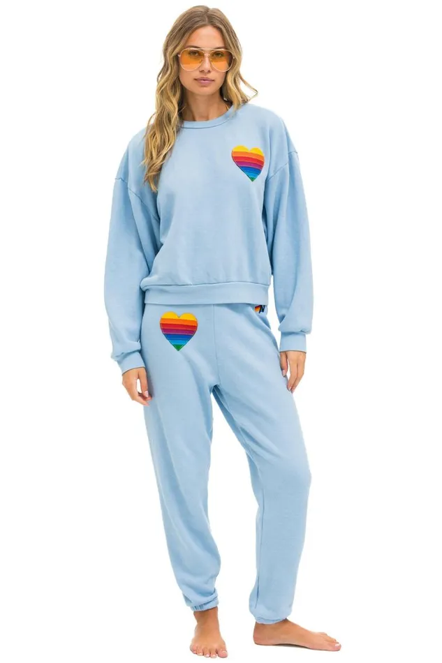 WomenMen Sweatshirts Aviator Nation Rainbow Heart Stitch Relaxed Crew Sweatshirt 8211 Ice