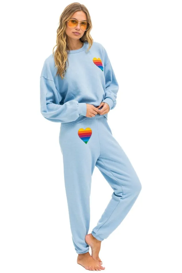 WomenMen Sweatshirts Aviator Nation Rainbow Heart Stitch Relaxed Crew Sweatshirt 8211 Ice