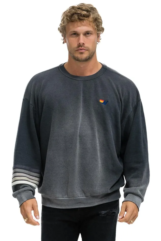 WomenMen Sweatshirts Aviator Nation Rugby Stitch Relaxed Crew Sweatshirt 8211 Faded Smoke