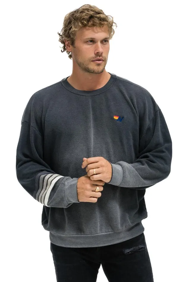 WomenMen Sweatshirts Aviator Nation Rugby Stitch Relaxed Crew Sweatshirt 8211 Faded Smoke