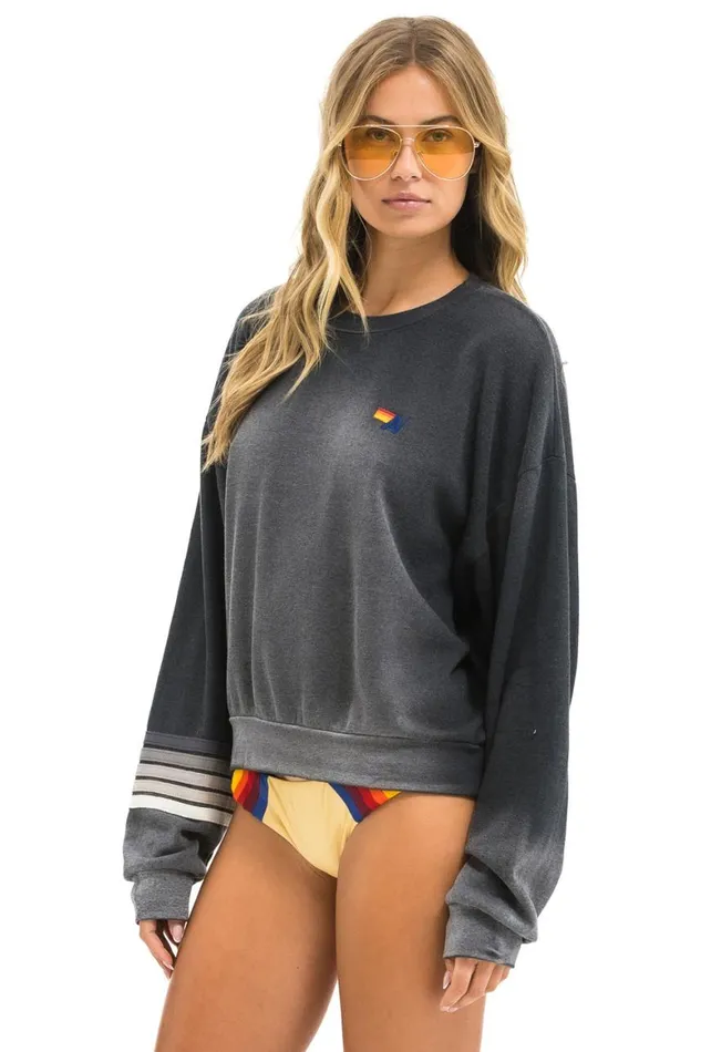 WomenMen Sweatshirts Aviator Nation Rugby Stitch Relaxed Crew Sweatshirt 8211 Faded Smoke