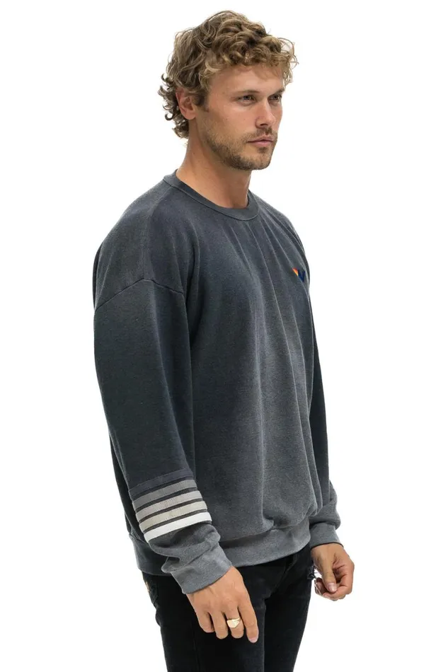 WomenMen Sweatshirts Aviator Nation Rugby Stitch Relaxed Crew Sweatshirt 8211 Faded Smoke