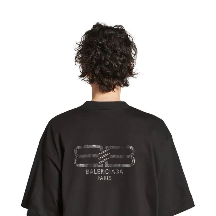 WomenMen Tshirts Balenciaga Bb Paris Strass Tshirt Medium Fit In Black Faded