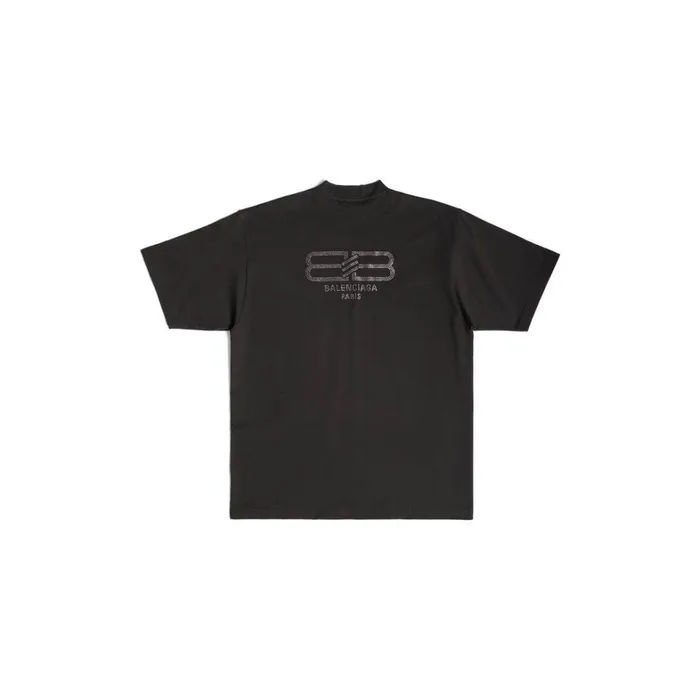 WomenMen Tshirts Balenciaga Bb Paris Strass Tshirt Medium Fit In Black Faded
