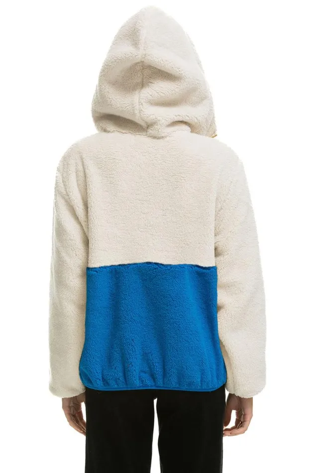 WomenMen Teddy Jackets Aviator Nation Teddy Unisex Hooded Half Zip Color Block Jacket 8211 Vintage White