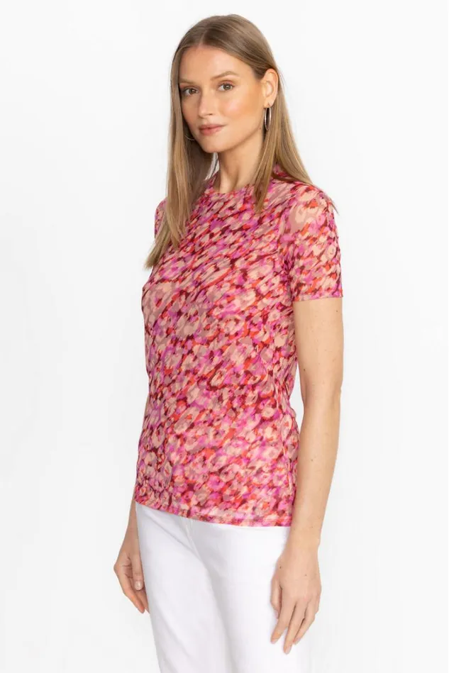 Women MESH SHORT SLEEVE TEE Mina Pink Johnny Was Tops Women MESH SHORT SLEEVE TEE Mina Pink Johnny Was Tops