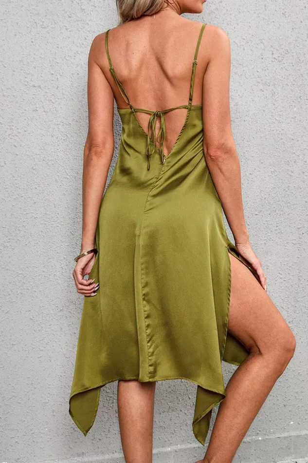 Women Midi Dresses Cupshe Amelie Tie Back Slip Dress Green