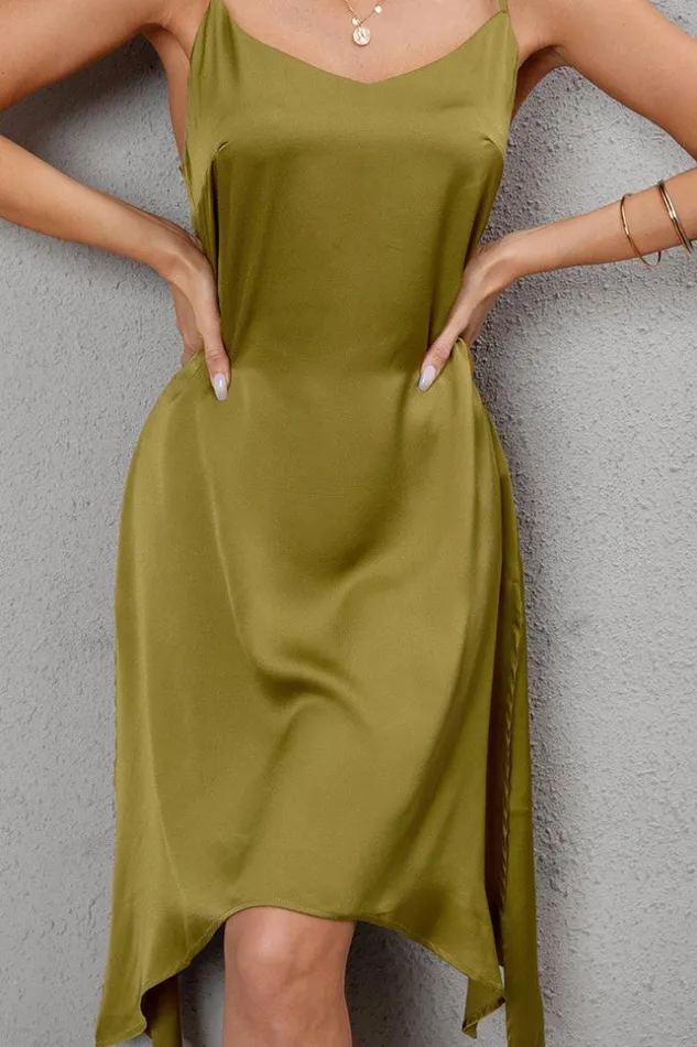 Women Midi Dresses Cupshe Amelie Tie Back Slip Dress Green