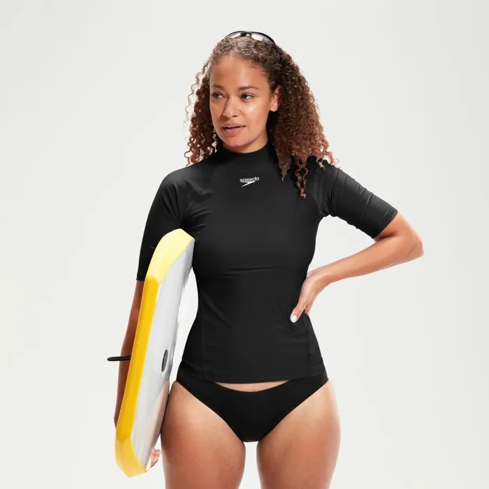 Women Modest Swimwear Speedo Women039s Short Sleeve Rash Top Black