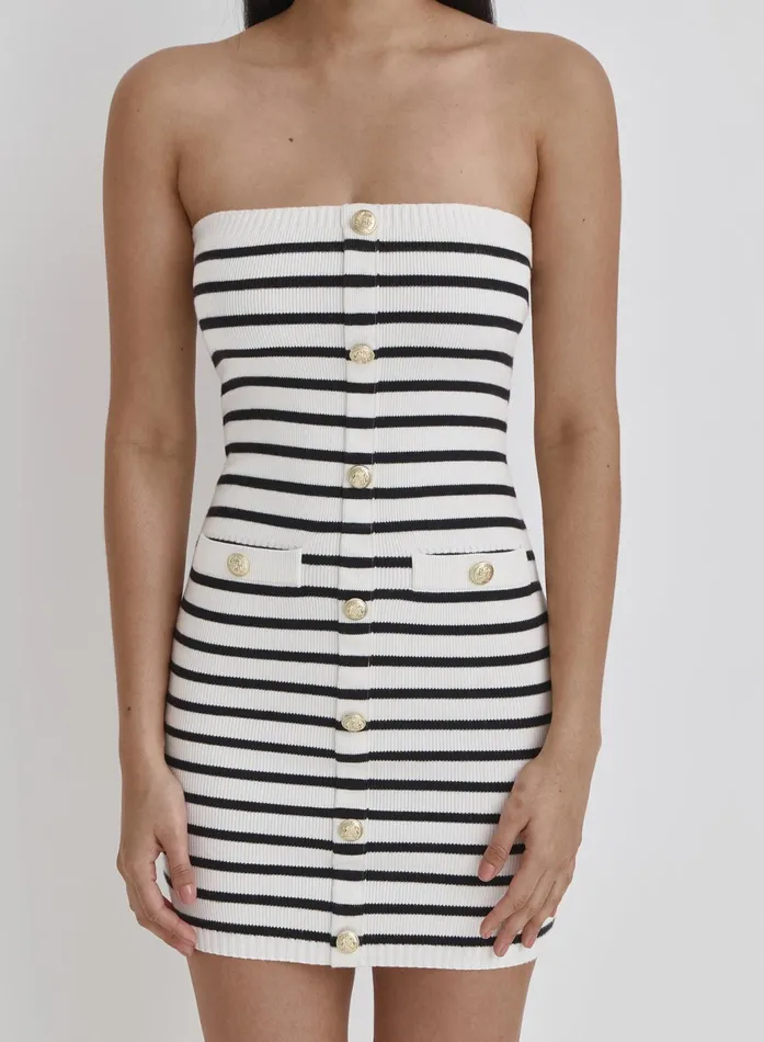 Women Multi Stripe Knitted Bandeau Button Mini Dress Ally 4th and Reckless Dresses