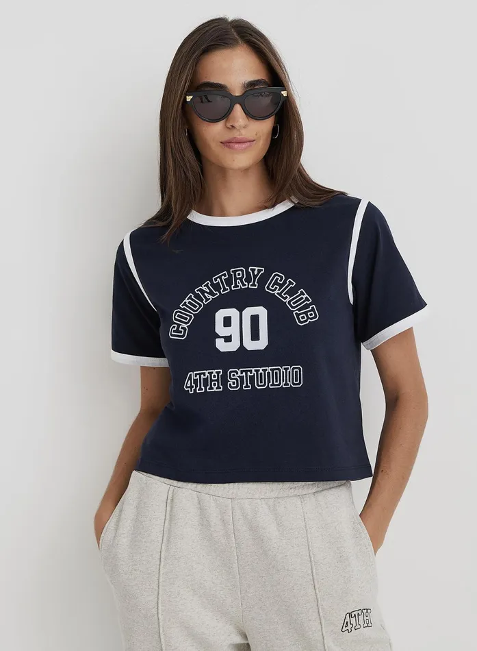 Women Navy Country Club Cropped TShirt Raine 4th and Reckless Athleisure