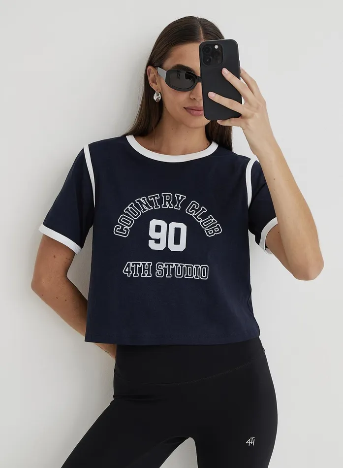Women Navy Country Club Cropped TShirt Raine 4th and Reckless Athleisure
