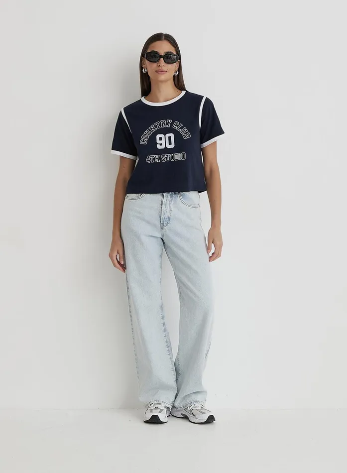 Women Navy Country Club Cropped TShirt Raine 4th and Reckless Athleisure